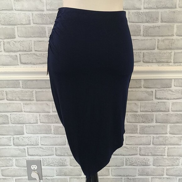 SW3 Bespoke Navy Blue Jersey Knit Asymmetrical Skirt NEW Small Raw Hem - Picture 3 of 7